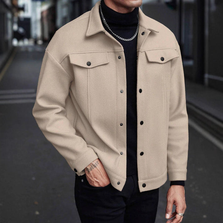 Men's wool look overshirt jacket in shacket style with chest pockets and button placket Mune Fashion