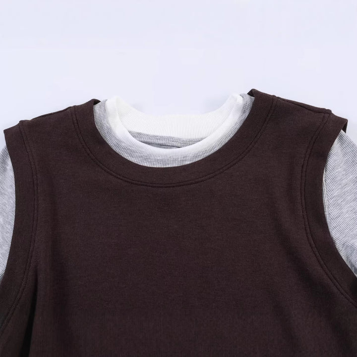 Women's Layered Look Long Sleeve with Integrated Short Sleeve Overlay Mune Fashion