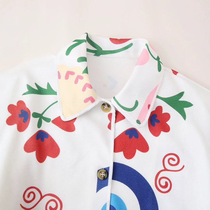 Women's Printed Maxi Shirt Coat with Waist Belt Mune Fashion