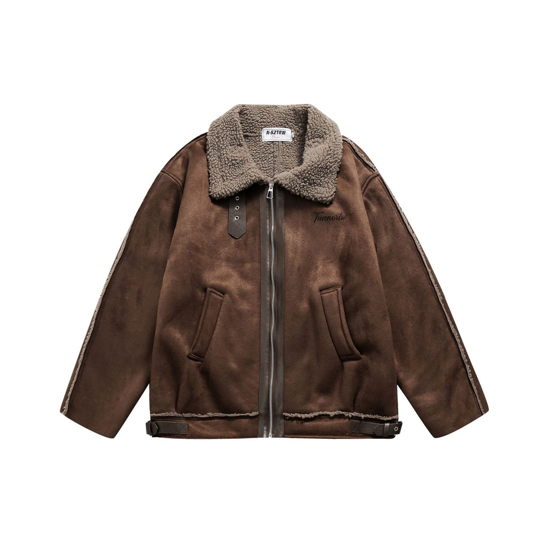 Men's pilot leather jacket with lambskin collar and adjustable hem Mune Fashion