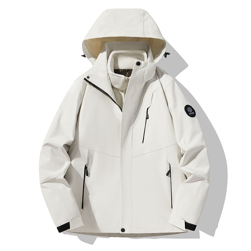 Men's three-layer breathable softshell trekking jacket with integrated fleece collar and adjustable hood Mune Fashion