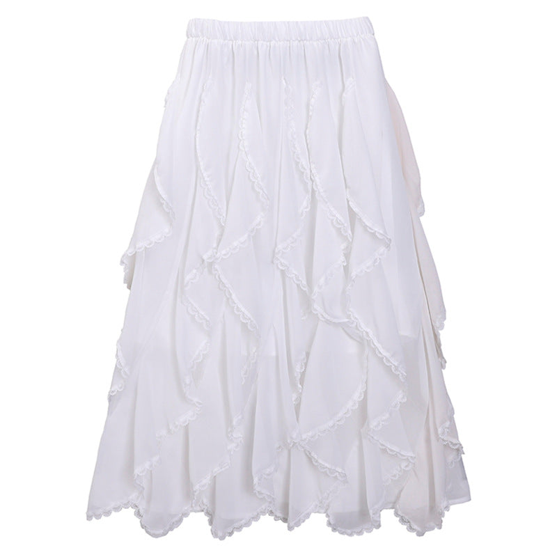 Women's multi-layered flounced tulle skirt with elastic comfort waistband and delicate lace trim Mune Fashion