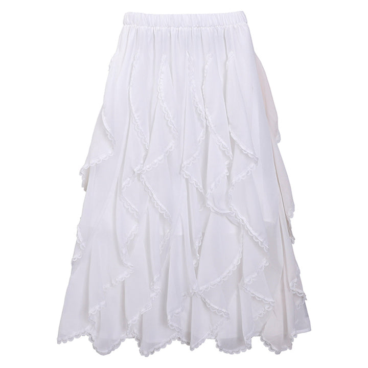 Women's multi-layered flounced tulle skirt with elastic comfort waistband and delicate lace trim Mune Fashion