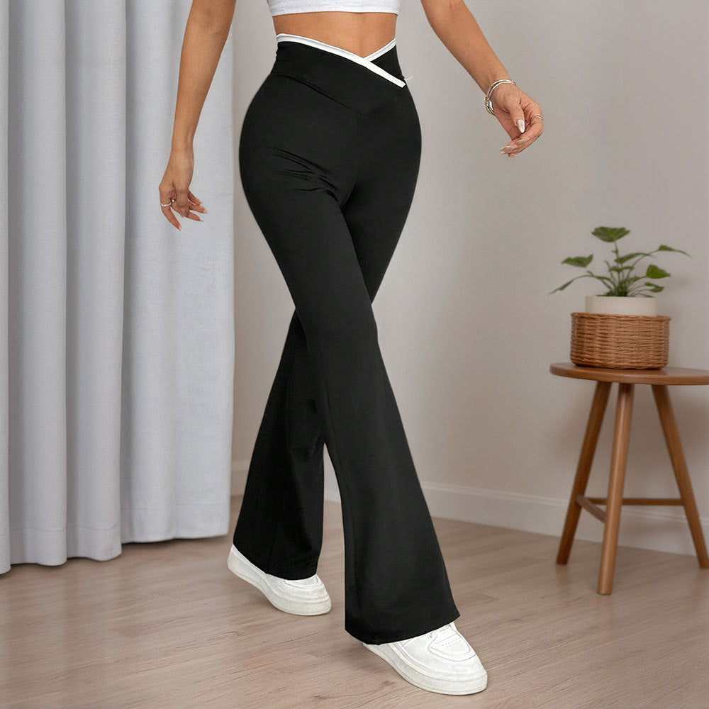 Women's figure-hugging high-waisted flared trousers with V waistband and shaping stretch jersey Mune Fashion