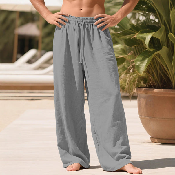 Men's lightweight linen lounge pants with elastic waistband and side pockets Mune Fashion