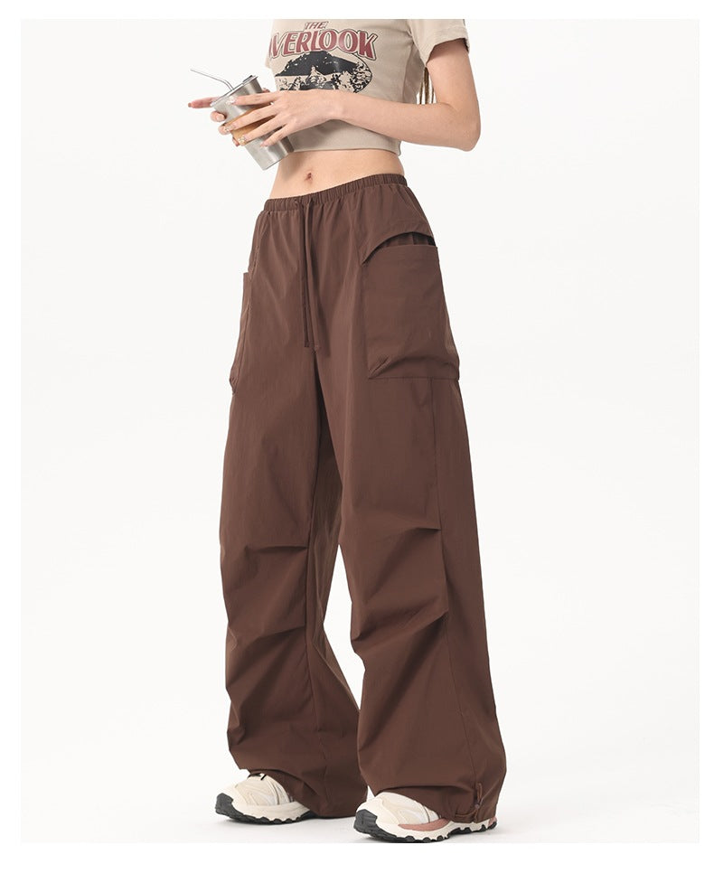 Ladies Wide-Leg Cargo Pants with Elastic Waistband & Utility Pockets Mune Fashion