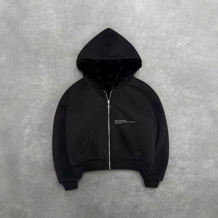 Unisex padded hooded jacket short cut with cross zipper Mune Fashion