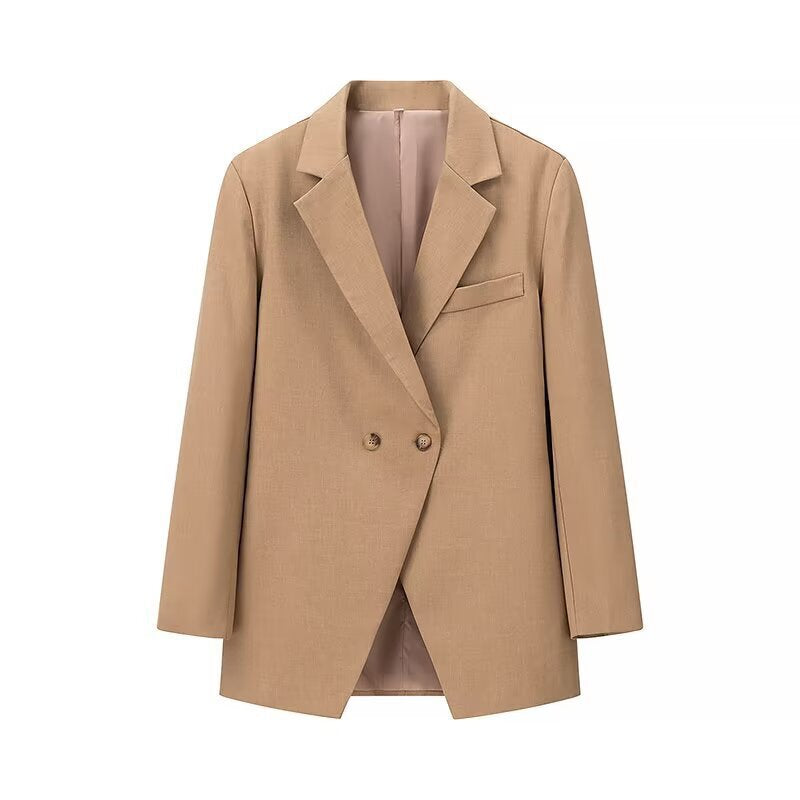 Women's longer double-breasted blazer with lapel collar, breast welt pocket and slightly tailored silhouette Mune Fashion