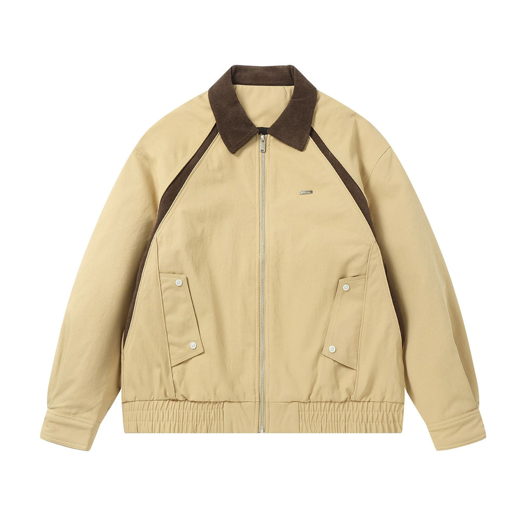 Men's cropped boxy blouson with corduroy collar, two-way zipper, and flap pockets Mune Fashion