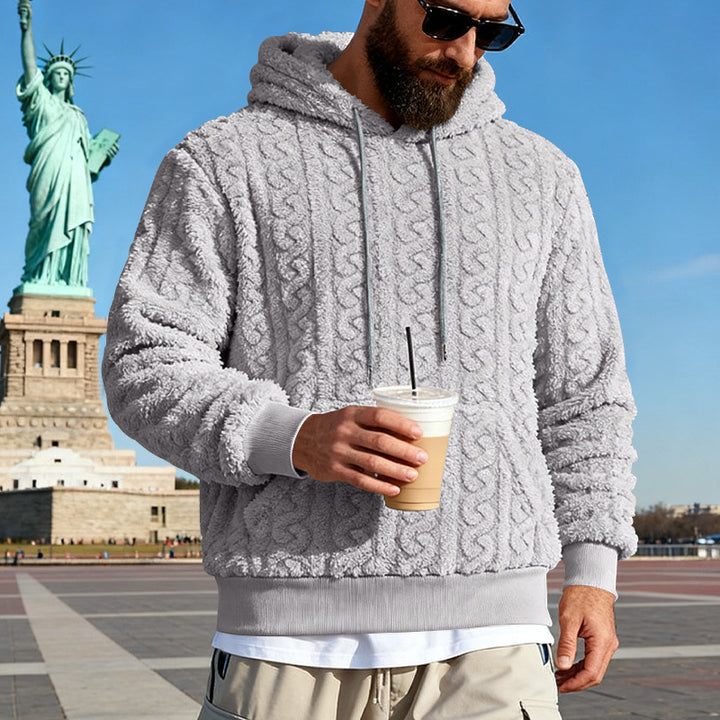 Men's Lined Sherpa Hoodie with Cable Knit Pattern and Hood Mune Fashion