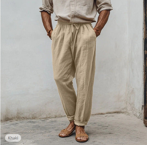 Men's casual linen blend jogger pants with drawstring, angled pockets and narrow ankle cuffs Mune Fashion
