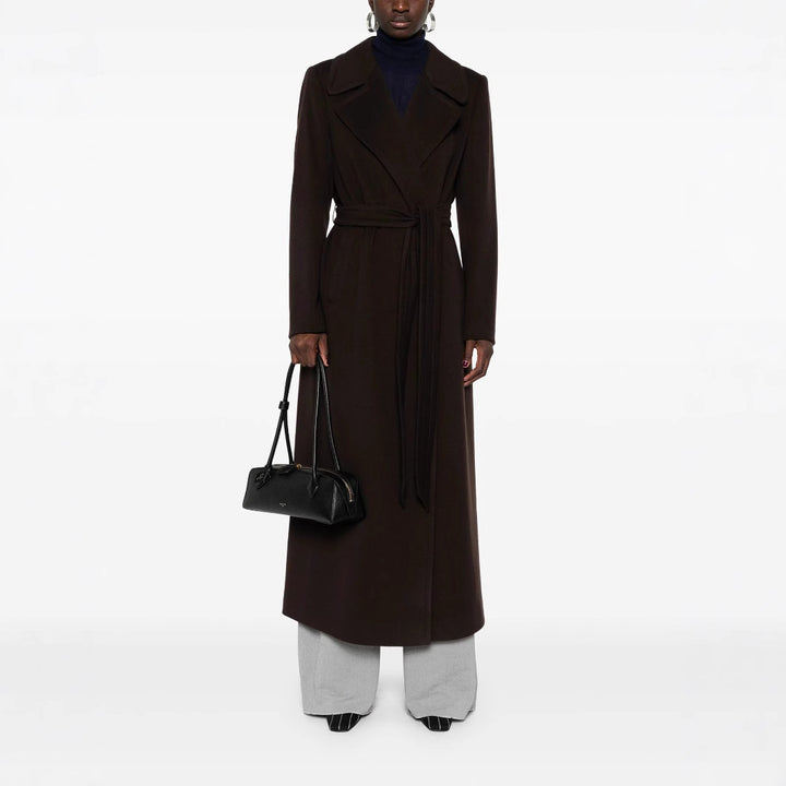 Women's long wrap coat made of wool blend with tie belt and wide lapels Mune Fashion