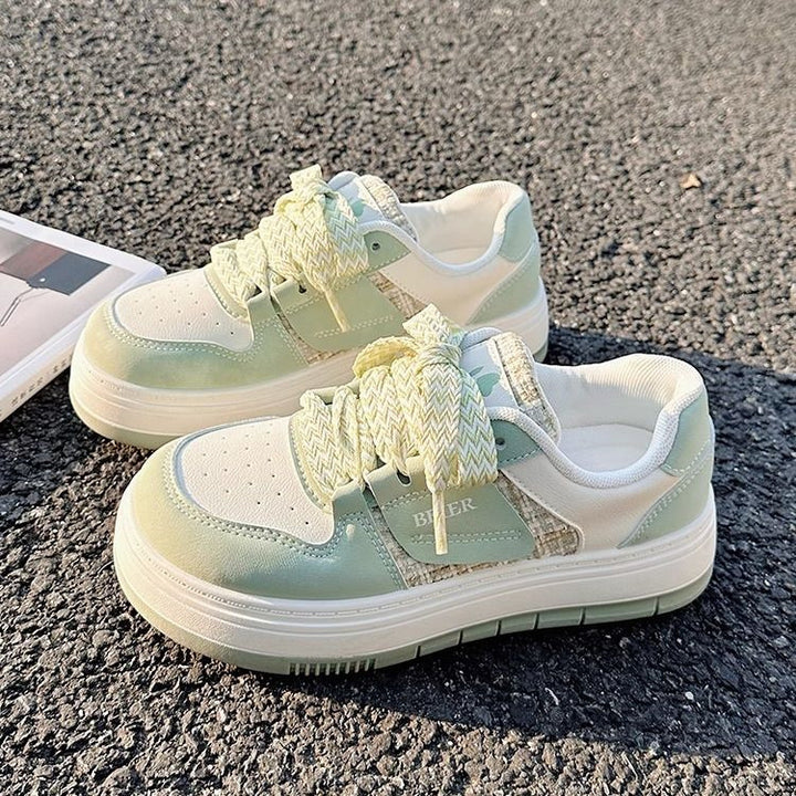 Women’s casual sneakers with dual-layer wedge sole, tweed panel and braided laces Mune Fashion