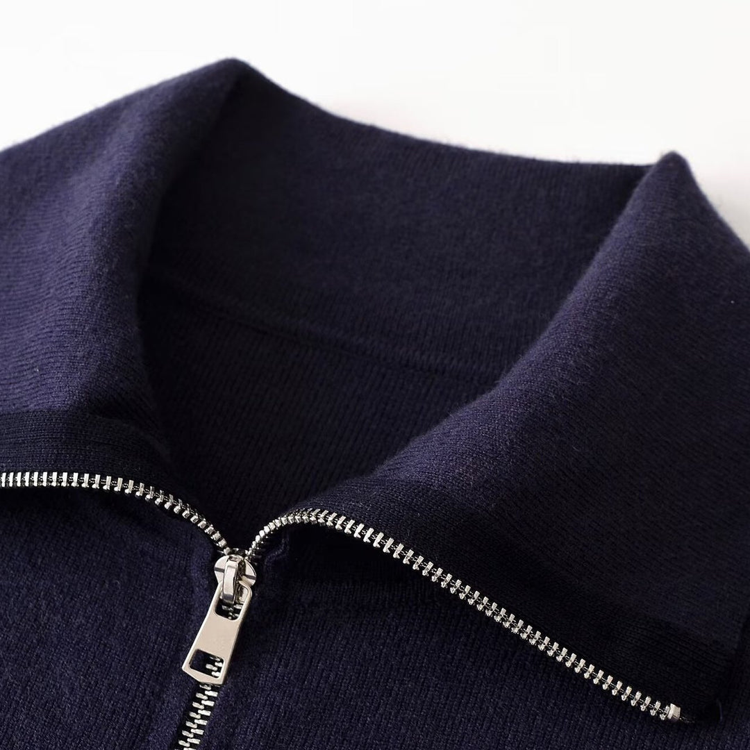 Women's Chunky Knit Oversized Zip Jacket with Stand-Up Collar and Patch Pockets Mune Fashion