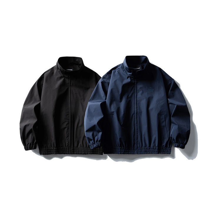 Men's Windbreaker Jacket in Boxy Cut with Stand-up Collar and Elastic Hem Mune Fashion