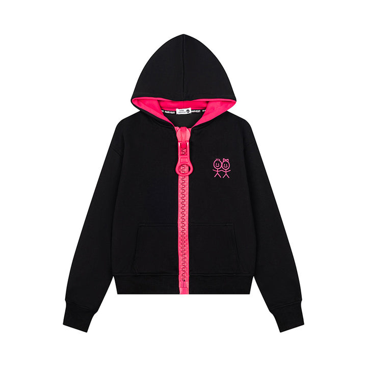 Women's Hoodie Sweat Jacket with Oversized Zipper and Minimalist Embroidery Mune Fashion