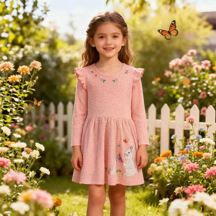 Girls long-sleeve dress with cute bunny and flower appliqués Mune Fashion