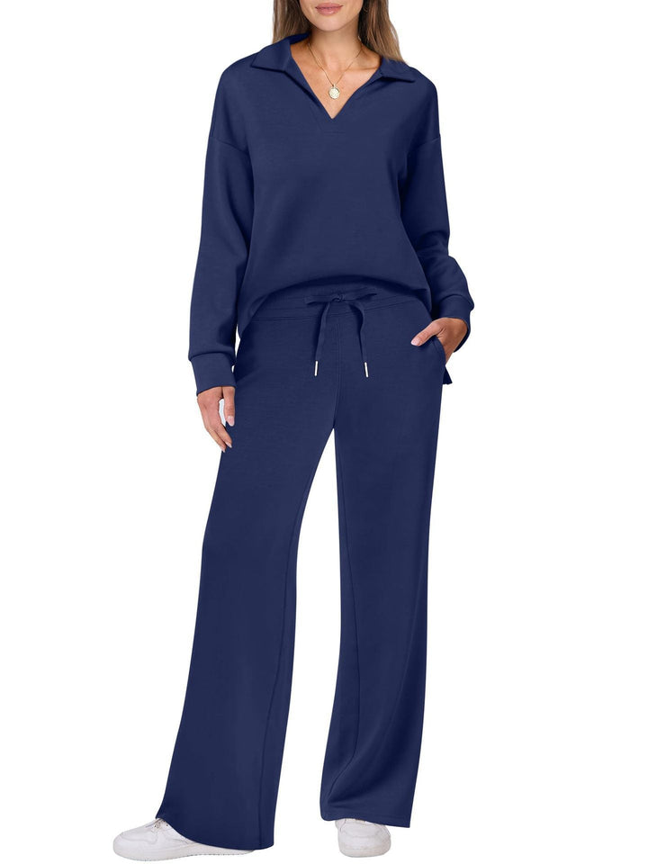 Women's Relaxing Leisure Suit with Large Collar and Comfortable Wide-Cut Pants Mune