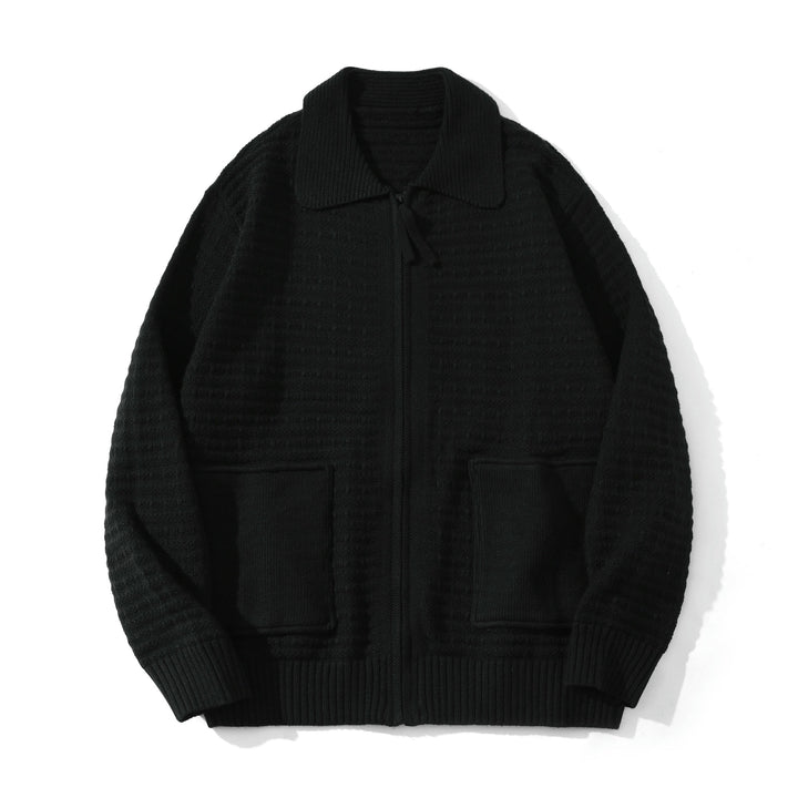 Unisex Structured Zip Knit Cardigan with Large Lapel Collar Mune Fashion