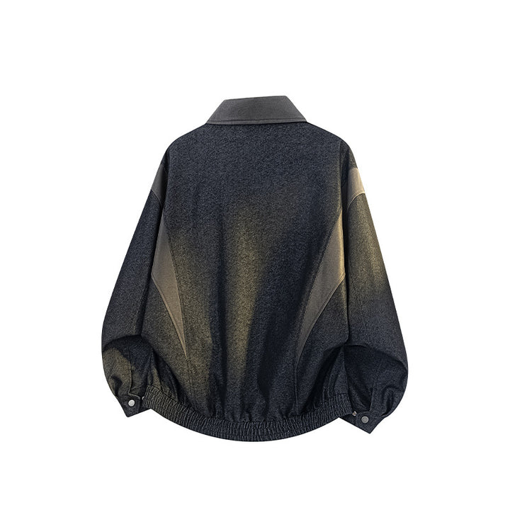 Men's Oversized Transitional Jacket made of Wool Blend with Shirt Collar, Chest Zipper & Elastic Hem Mune Fashion