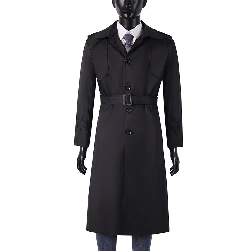 Men's Long Cut Trench Coat with Classic Lapels and Water-Repellent Finish Mune Fashion