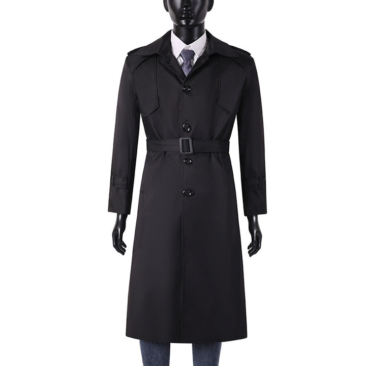 Men's Long Cut Trench Coat with Classic Lapels and Water-Repellent Finish Mune Fashion