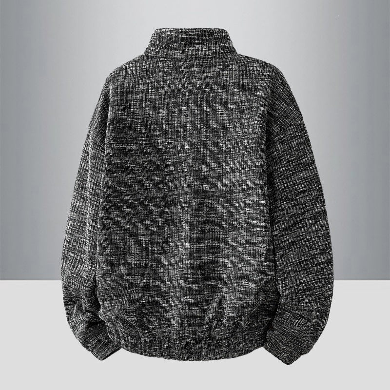 Men's Oversize Structure Half-Zip Knit Sweater with Stand-Up Collar, Snap Placket & Kangaroo Pocket Mune Fashion