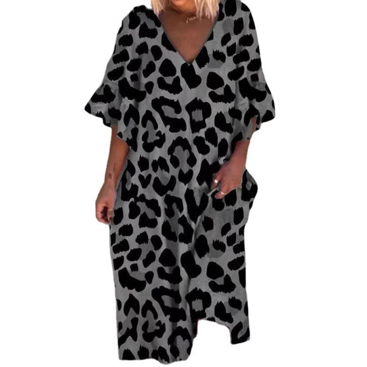 Ladies' casual midi dress in tunic style with V-neck, ruffled sleeves, and side pockets Mune Fashion