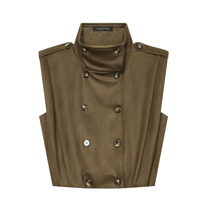 Women's Sleeveless Double-Breasted Trench Vest with High Stand Collar and Shoulder Tabs Mune Fashion