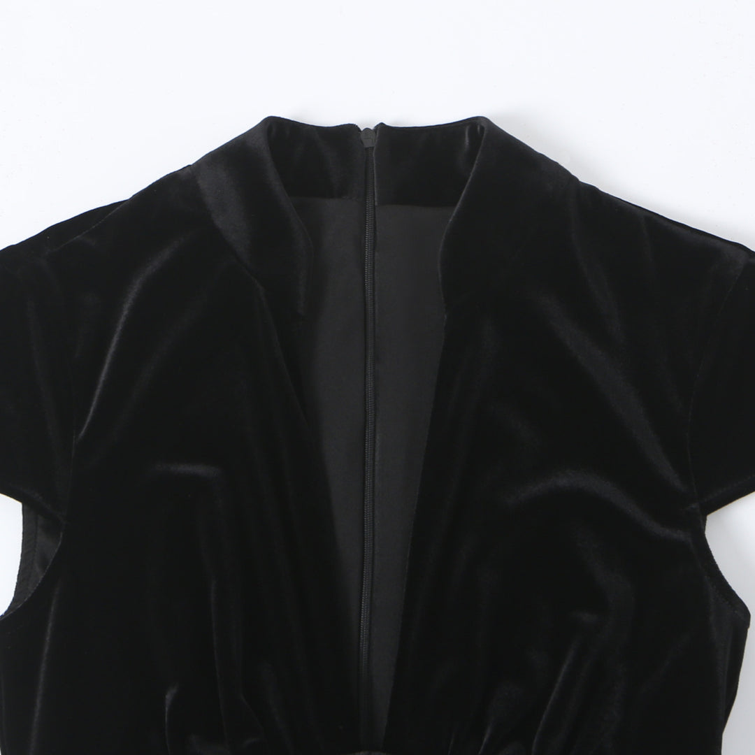 Women's velvet mini dress with tailored corset look and flared skirt Mune Fashion