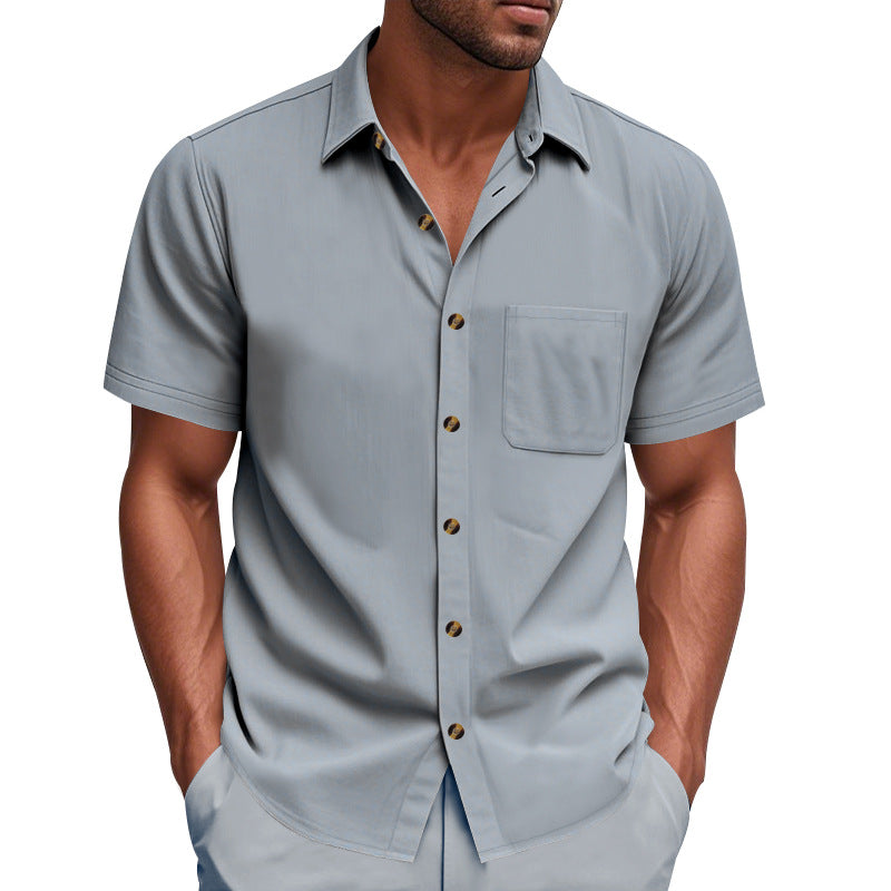 Men's Havana short-sleeve shirt with lapel collar, chest pocket, and loose fit Mune Fashion