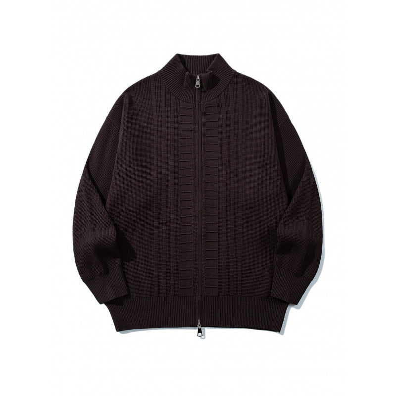 Men's chunky knit zip cardigan with high collar and double zipper Mune Fashion