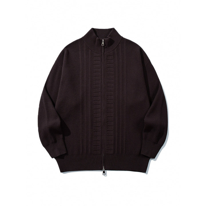 Men's chunky knit zip cardigan with high collar and double zipper Mune Fashion