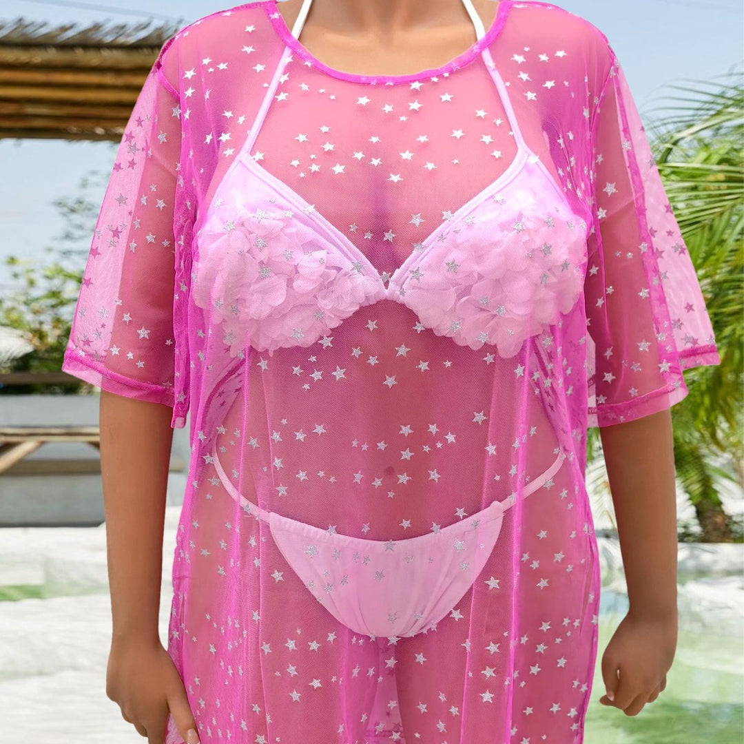 Women's transparent beach cover-up with shimmering stars Mune Fashion
