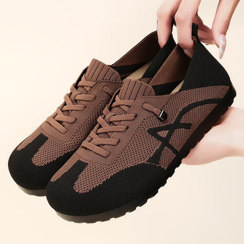 Women's comfortable knitted slip-on sneakers with elastic shaft, decorative lacing, and flexible non-slip outsole Mune Fashion