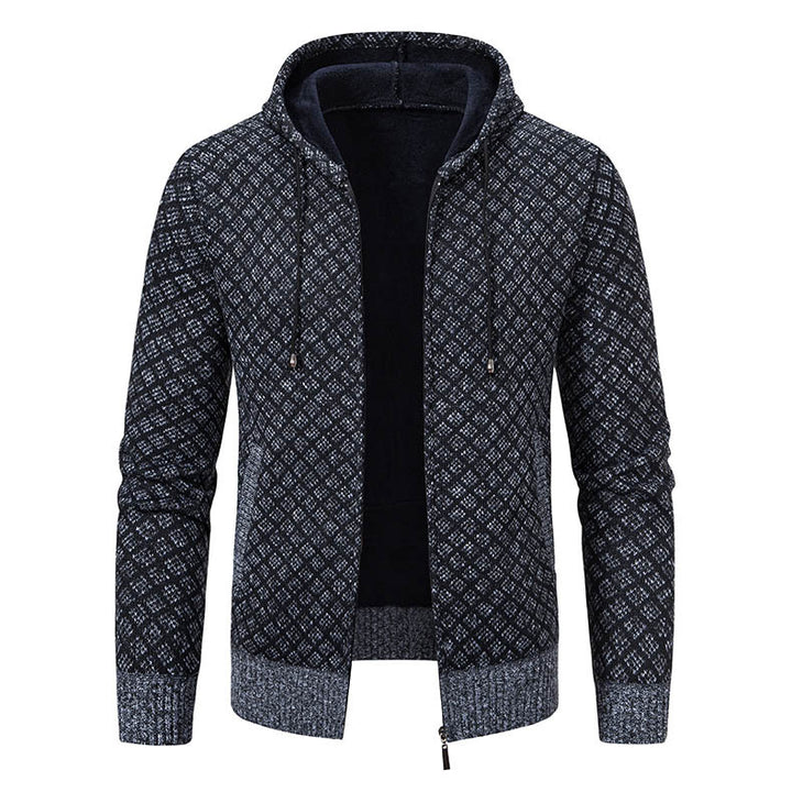 Men's jacquard zip knit jacket with hood and warm fleece lining Mune Fashion