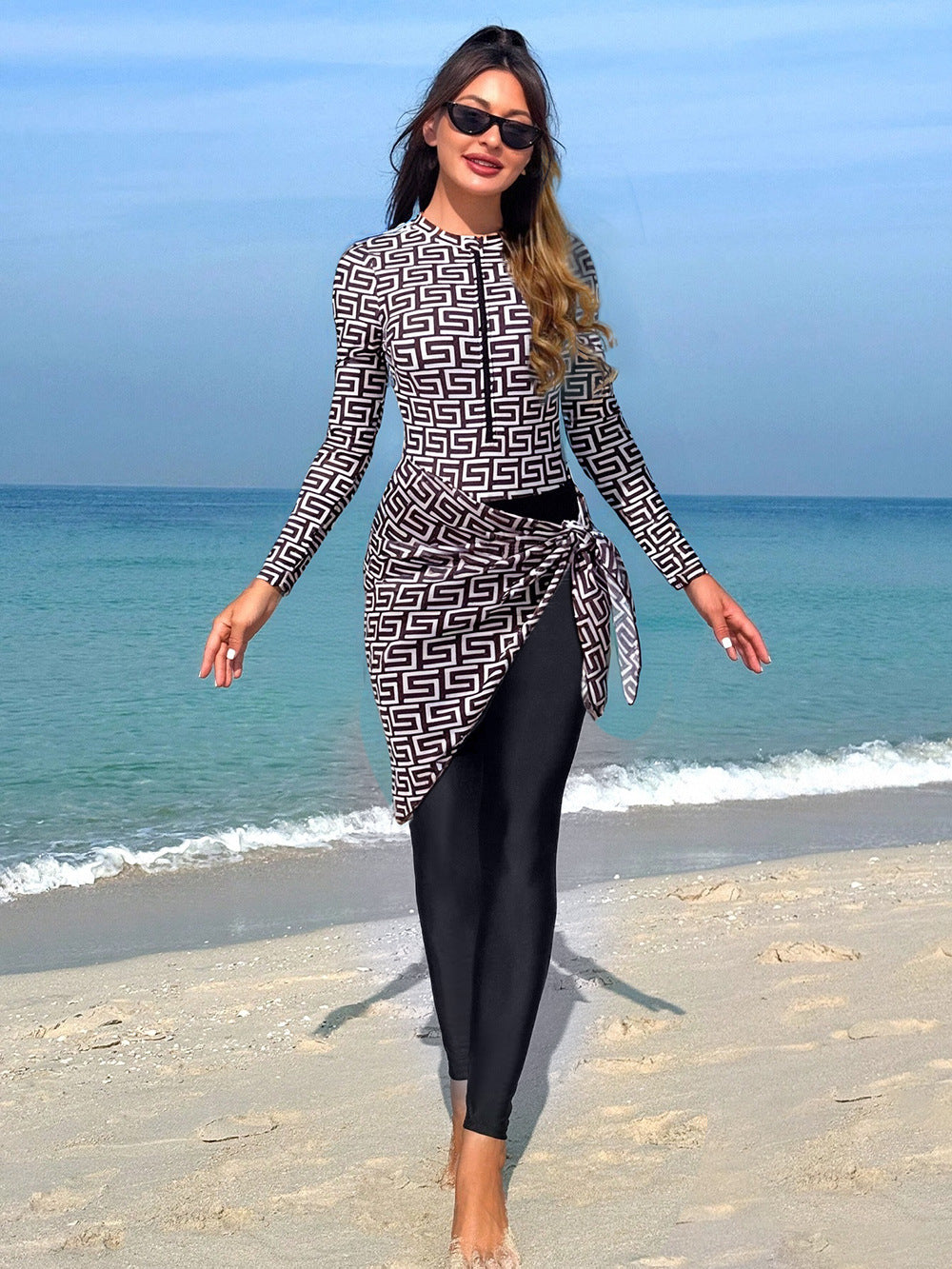 Women's long-sleeved surf suit with wrap skirt Mune Fashion