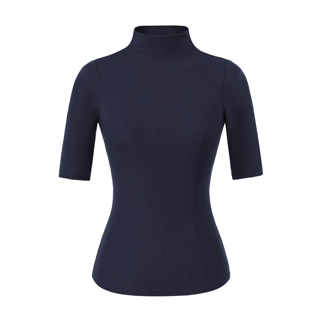 Women's Fitted Stand Collar Shirt with Half-Length Sleeves Mune Fashion