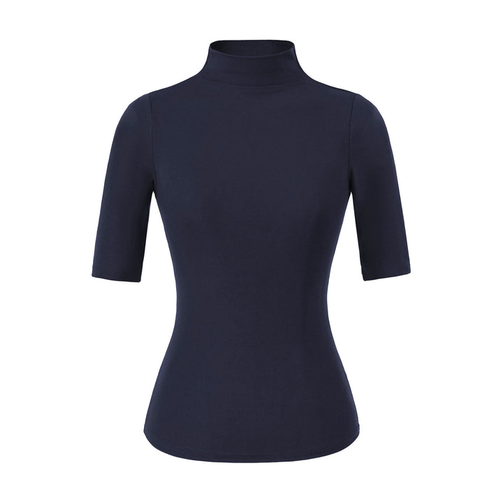Women's Fitted Stand Collar Shirt with Half-Length Sleeves Mune Fashion