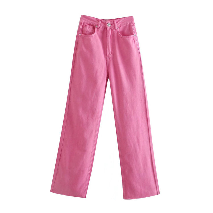 Women's high-waisted wide-cut jeans with wide leg, high waist and raw hem Mune Fashion