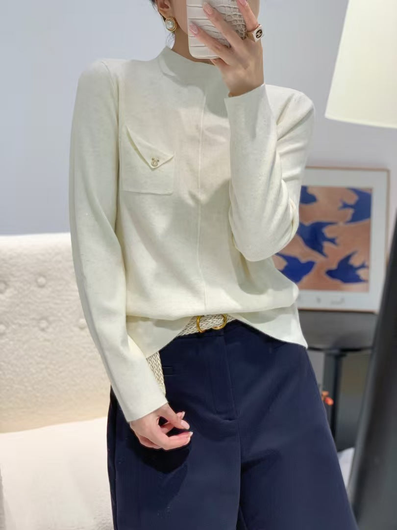 Ladies Elegant Sweater with Stand-up Collar Mune Fashion