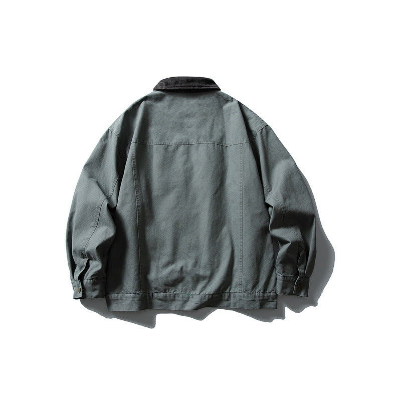 Men's Boxy Canvas Blouson Jacket with Cord Collar and Full-Length Zipper Mune Fashion