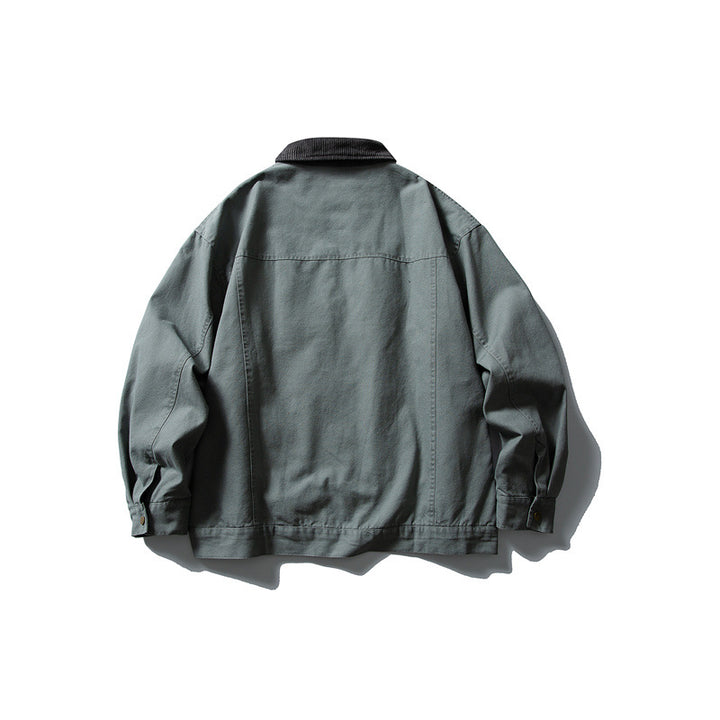 Men's Boxy Canvas Blouson Jacket with Cord Collar and Full-Length Zipper Mune Fashion