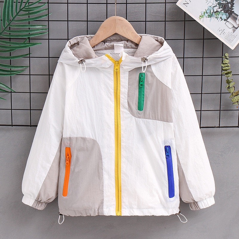 Women's lightweight hooded color block outdoor jacket with mesh lining and multiple zippered pockets Mune Fashion