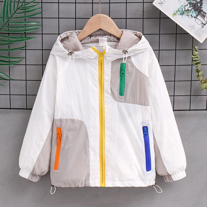 Women's lightweight hooded color block outdoor jacket with mesh lining and multiple zippered pockets Mune Fashion