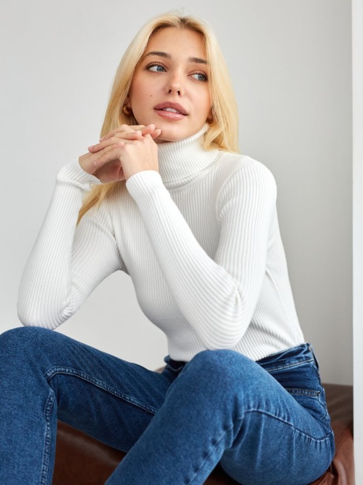 Women's Figure-Hugging Ribbed Roll Neck Sweater Mune Fashion