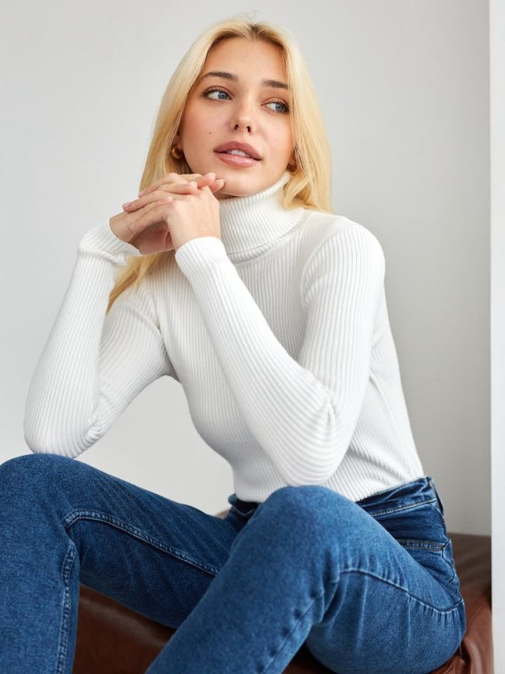 Women's Figure-Hugging Ribbed Roll Neck Sweater Mune Fashion