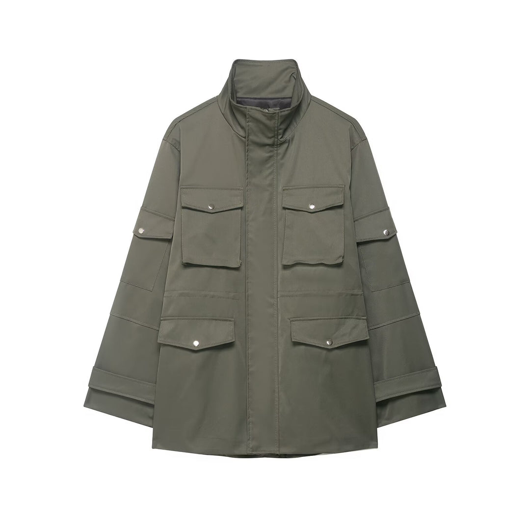 Women's utility parka with standing collar, four flap pockets and oversized cut Mune Fashion