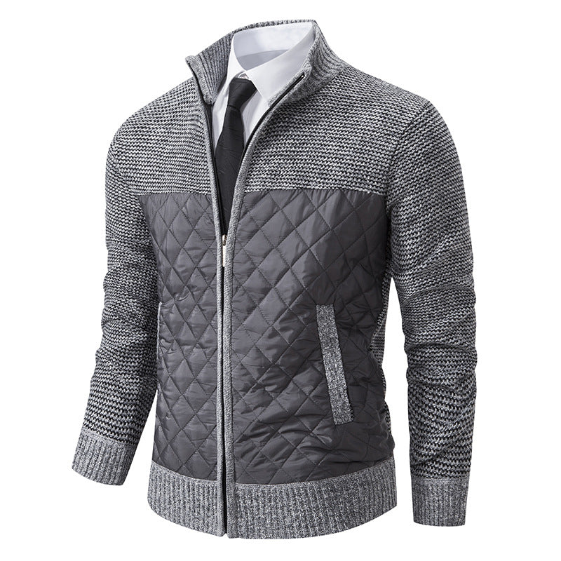 Men's quilted hybrid cardigan with diamond quilting, stand-up collar, insulating thermal lining, and zipper Mune Fashion