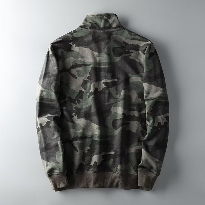 Men's Camouflage Cotton Fleece Zip Jacket with Stand Collar and Ribbed Cuffs Mune Fashion